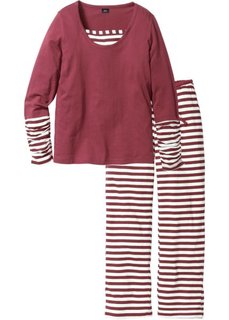 Пижама (цвет белой шерсти/кленово-красный в полоску) Bonprix