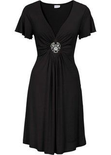 Трикотажное платье, украшенное брошью (черный) Bonprix