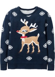 Новогодний пуловер с олененком (темно-синий) Bonprix