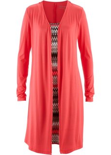 Трикотажное платье 2 в 1 (омаровый/серо-коричневый с рисунком) Bonprix