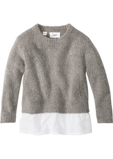Вязаный пуловер с воланом (светло-серый меланж/белый) Bonprix