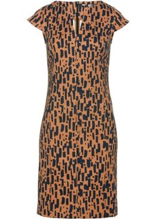 Платье из трикотажа (карамельно-коричневый/темно-синий с рисунком) Bonprix