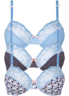 Бюстгальтер (3 шт.), чашка E (с принтом + с принтом + нежно-голубой) Bonprix