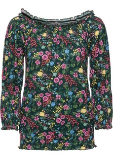 Футболка с вырезом-кармен (сине-зеленый в цветочек) Bonprix