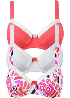 Бюстгальтер (3 шт.), чашка D (с принтом + омаровый + серый) Bonprix