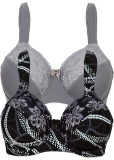 Бюстгальтер (2 шт.), чашка E (графический принт + темно-серый) Bonprix