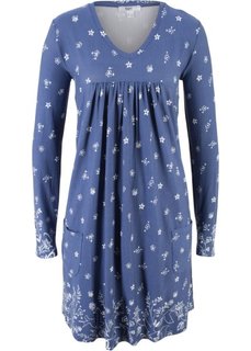 Платье с длинным рукавом (индиго с рисунком) Bonprix