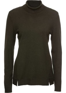 Пуловер 2 в 1 (темно-оливковый/белый) Bonprix