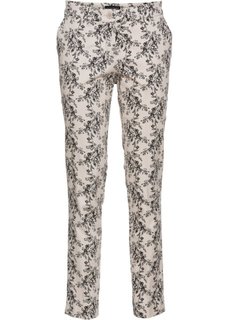 Брюки стрейчевые с принтом, длина 7/8 (каменно-бежевый/черный с рисунком) Bonprix