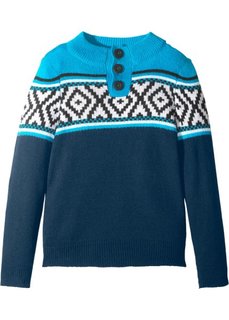 Пуловер на пуговицах (темно-синий/натуральный меланж/нежно-бирюзовый) Bonprix