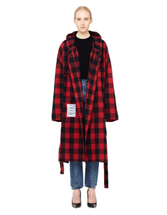 Красное пальто-халат в клетку Vetements