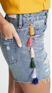 Blank Denim High Rise Shorts with Tassels