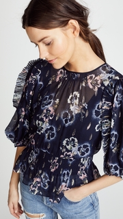 Rebecca Taylor Long Sleeve Faded Floral Top