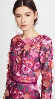 Marchesa Notte Guipure Lace Cocktail Dress with 3D Flowers