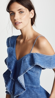 Jonathan Simkhai Classic Denim Ruffle Top Wide Leg Jumpsuit