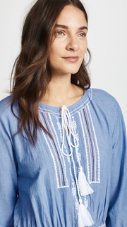 Shoshanna Chambray Embroidery Smocked Waist Dress