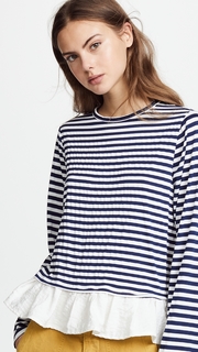 Clu Asymmetric Stripe T-Shirt with Ruffles