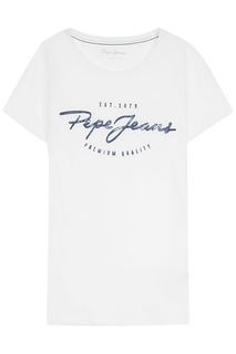 Белая футболка с логотипом бренда Pepe Jeans London