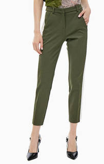 Зауженные брюки цвета хаки с лампасами Pinko