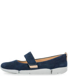 Синие балетки из нубука Clarks