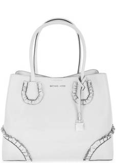 Белая кожаная сумка с тремя отделами Michael Michael Kors
