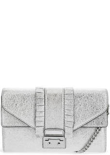 Серебристый кожаный клатч с карманами Michael Michael Kors