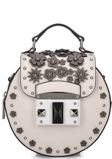 Бежевая кожаная сумка с нашивками Cromia