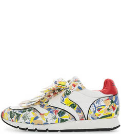 Разноцветные кожаные кроссовки с текстильными вставками Voile Blanche