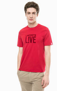 Красная хлопковая футболка с короткими рукавами Lacoste