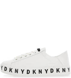 Белые кожаные кеды на платформе Dkny