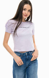 Сиреневая хлопковая футболка с подплечниками Mavi