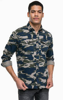 Рубашка из хлопка с камуфляжным принтом Jack & Jones