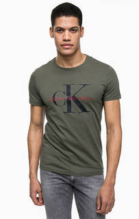 Футболка цвета хаки с принтом Calvin Klein Jeans