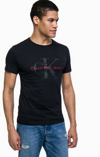 Черная хлопковая футболка с принтом Calvin Klein Jeans