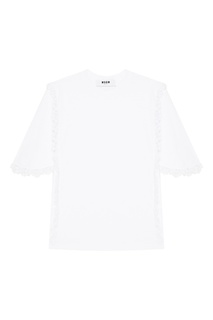 Хлопковая футболка с кружевом Msgm