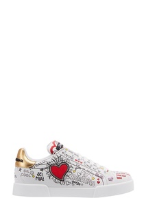 Белые кожаные кроссовки с надписями Dolce & Gabbana