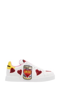 Белые кожаные кроссовки с нашивками Dolce & Gabbana