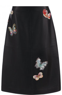 Кожаная юбка-миди с декоративной отделкой Valentino