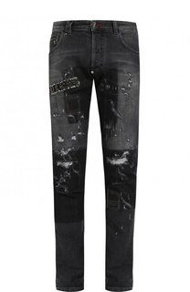 Джинсы прямого кроя с потертостями Philipp Plein