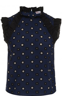 Шелковый топ с оборками и принтом REDVALENTINO