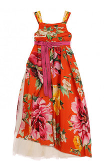Шелковое платье с асимметричным подолом и поясом Dolce &amp; Gabbana