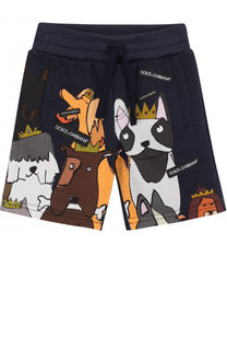 Хлопковые шорты с принтом и поясом на кулиске Dolce &amp; Gabbana