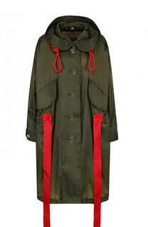 Однотонное пальто свободного кроя с поясом и контрастной отделкой Burberry