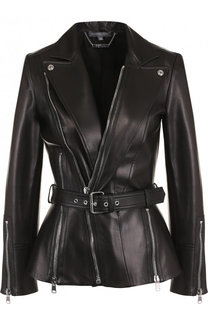 Приталенная кожаная куртка с косой молнией Alexander McQueen