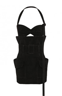Однотонное мини-платье из кожи с открытой спиной Saint Laurent