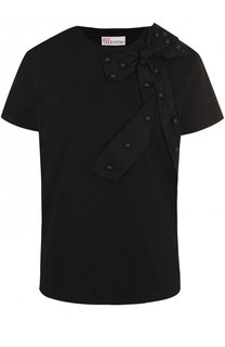 Однотонная хлопковая футболка с бантом REDVALENTINO