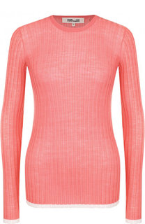 Приталенный пуловер фактурной вязки с контрастной отделкой Diane Von Furstenberg