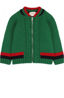 Кардиган из хлопка фактурной вязки на молнии Gucci
