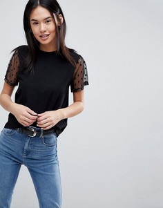 Футболка с рукавами из ткани добби ASOS - Черный