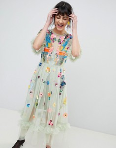 Свободное платье миди с декоративной отделкой ASOS EDITION - Зеленый